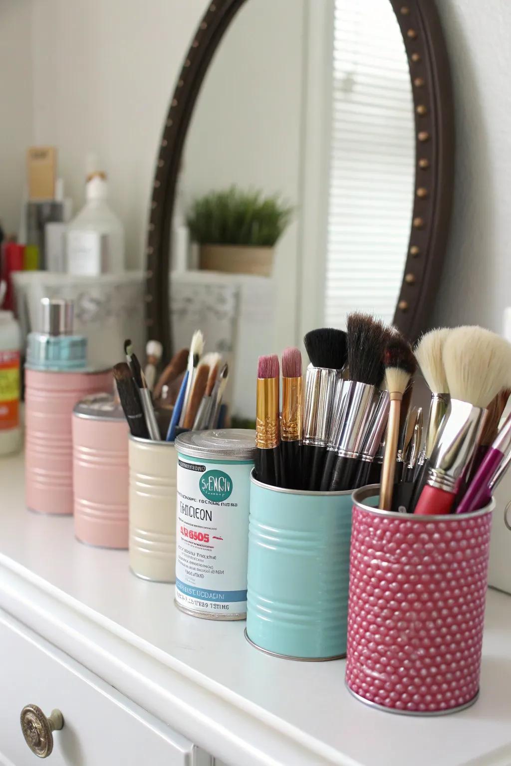 DIY holders add a personal and creative touch to makeup storage.