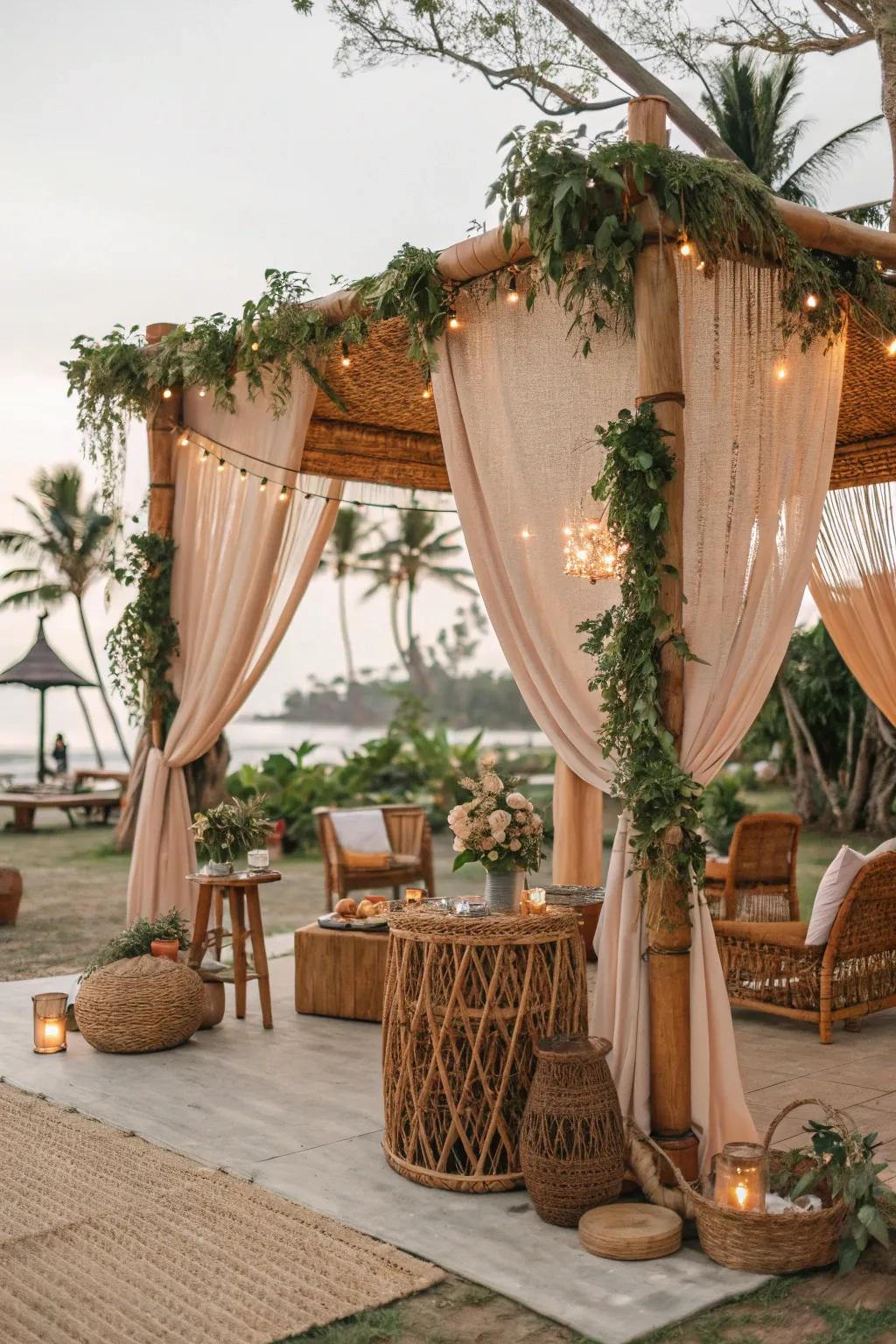 A chic boho mandap offers a relaxed and stylish atmosphere.