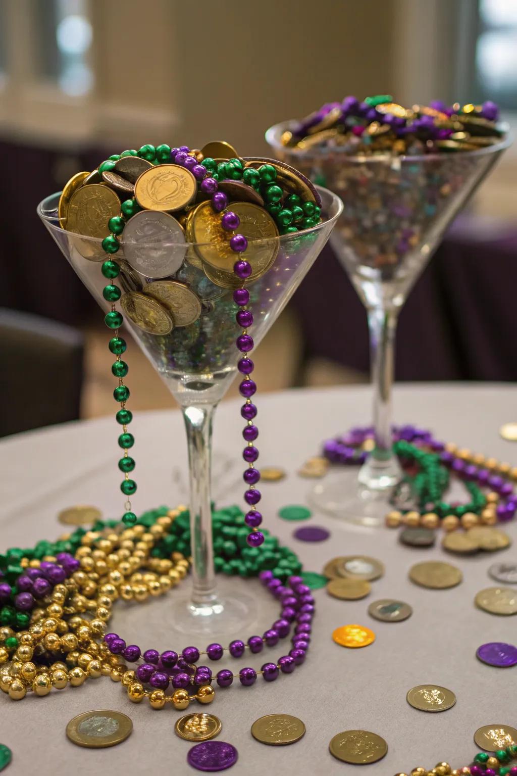 Create a chic centerpiece with cocktail glass decor.