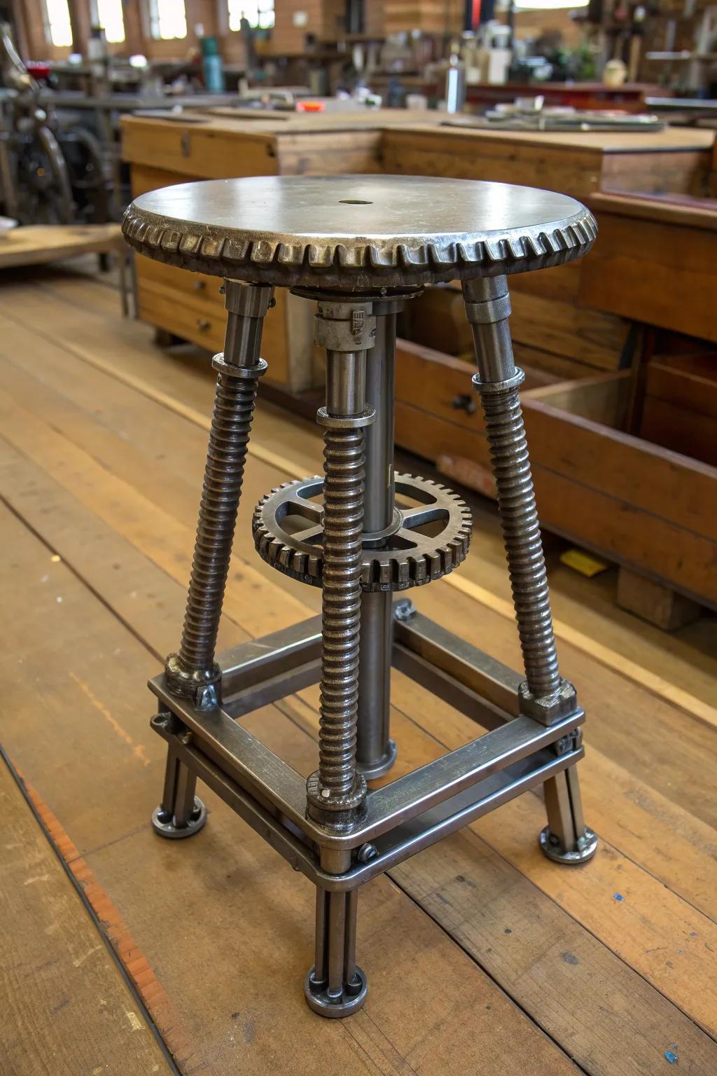 Elevate your workshop style with an upcycled metal stool—where craftsmanship meets creativity.