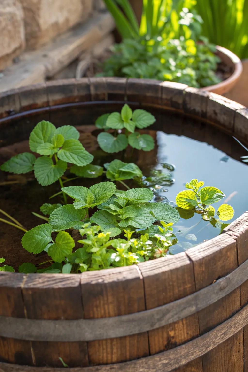 Elevate your garden with a handcrafted herb-infused mini pond – a perfect blend of nature and craftsmanship.