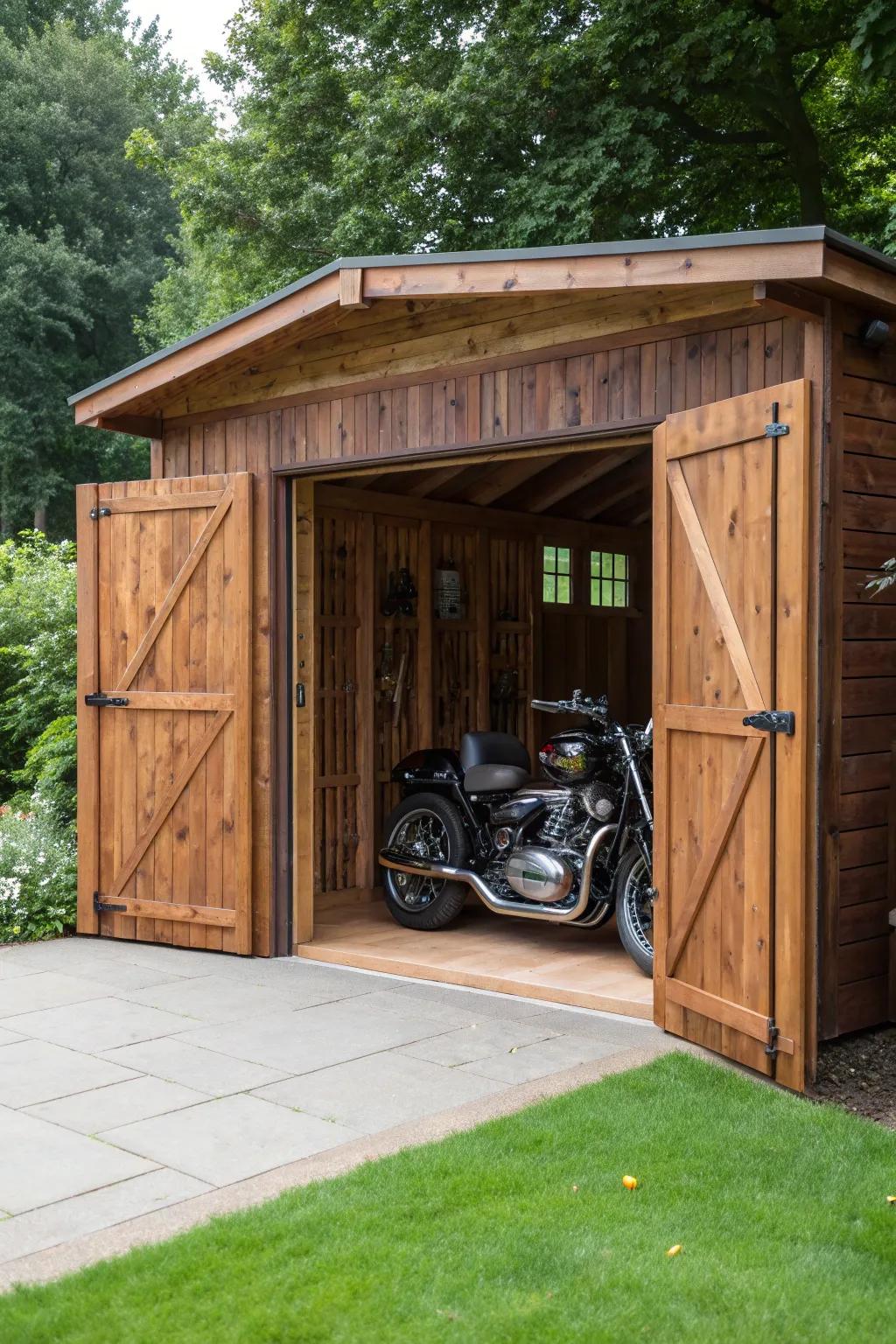 Transform your outdoor space with a convertible motorcycle shed, blending craftsmanship with versatility.
