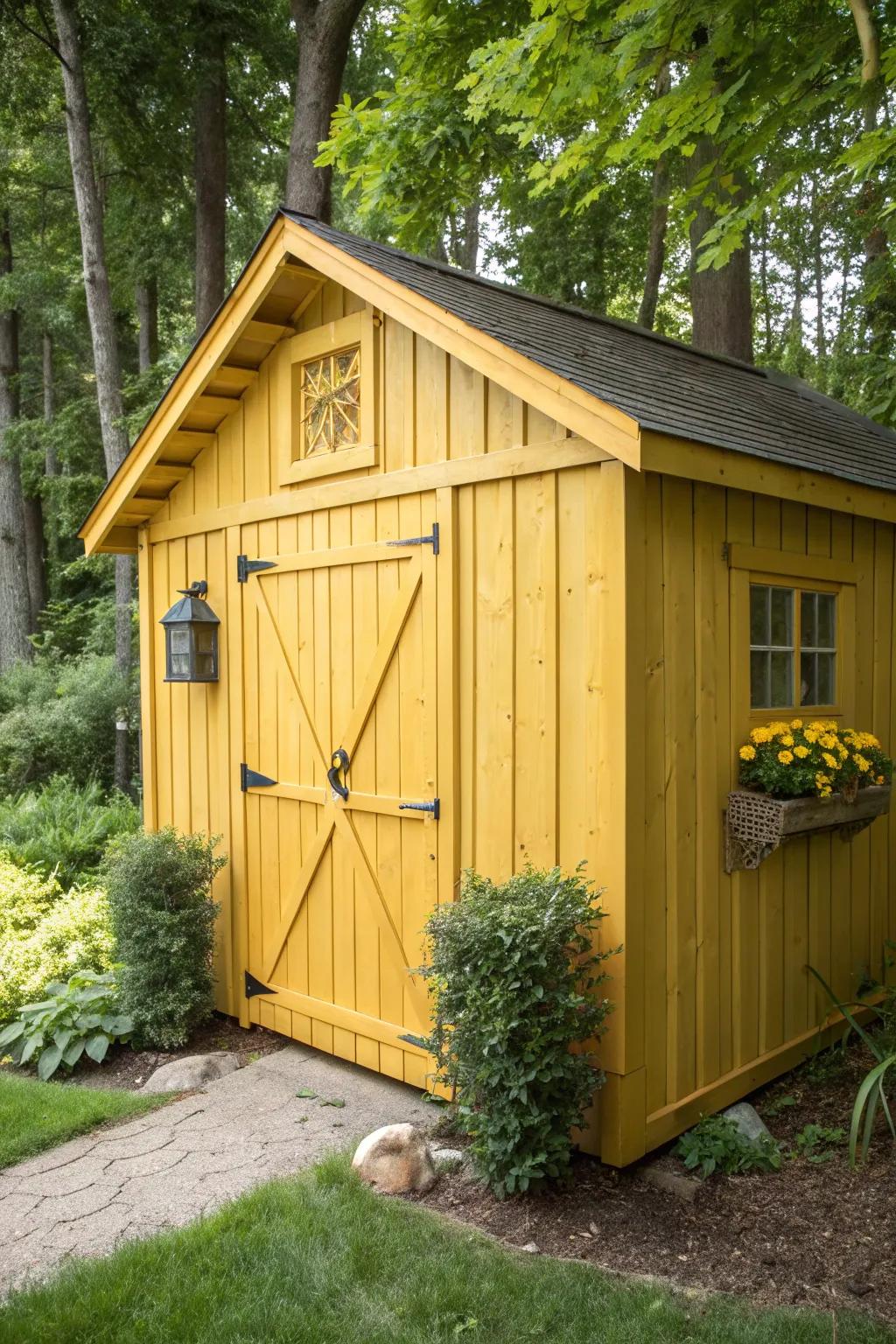Transform your shed into a cheerful haven with a splash of sunny yellow.