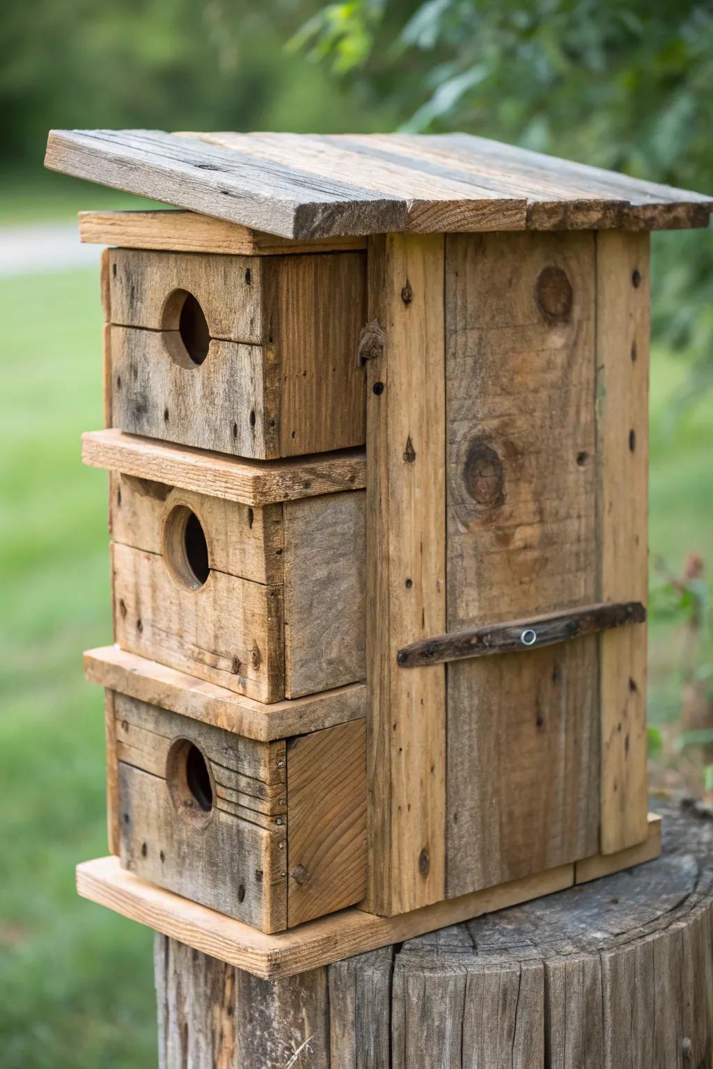 Discover the charm of rustic elegance with this pallet wood nesting box—a perfect blend of functionality and farmhouse style.