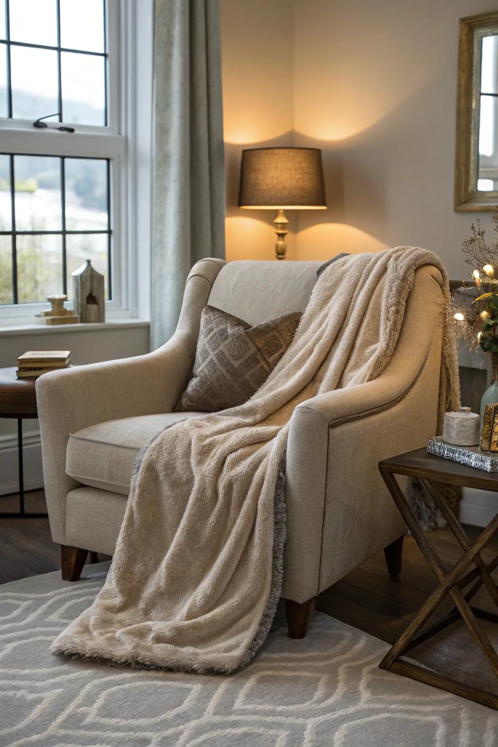 A cozy throw blanket adds warmth and style.
