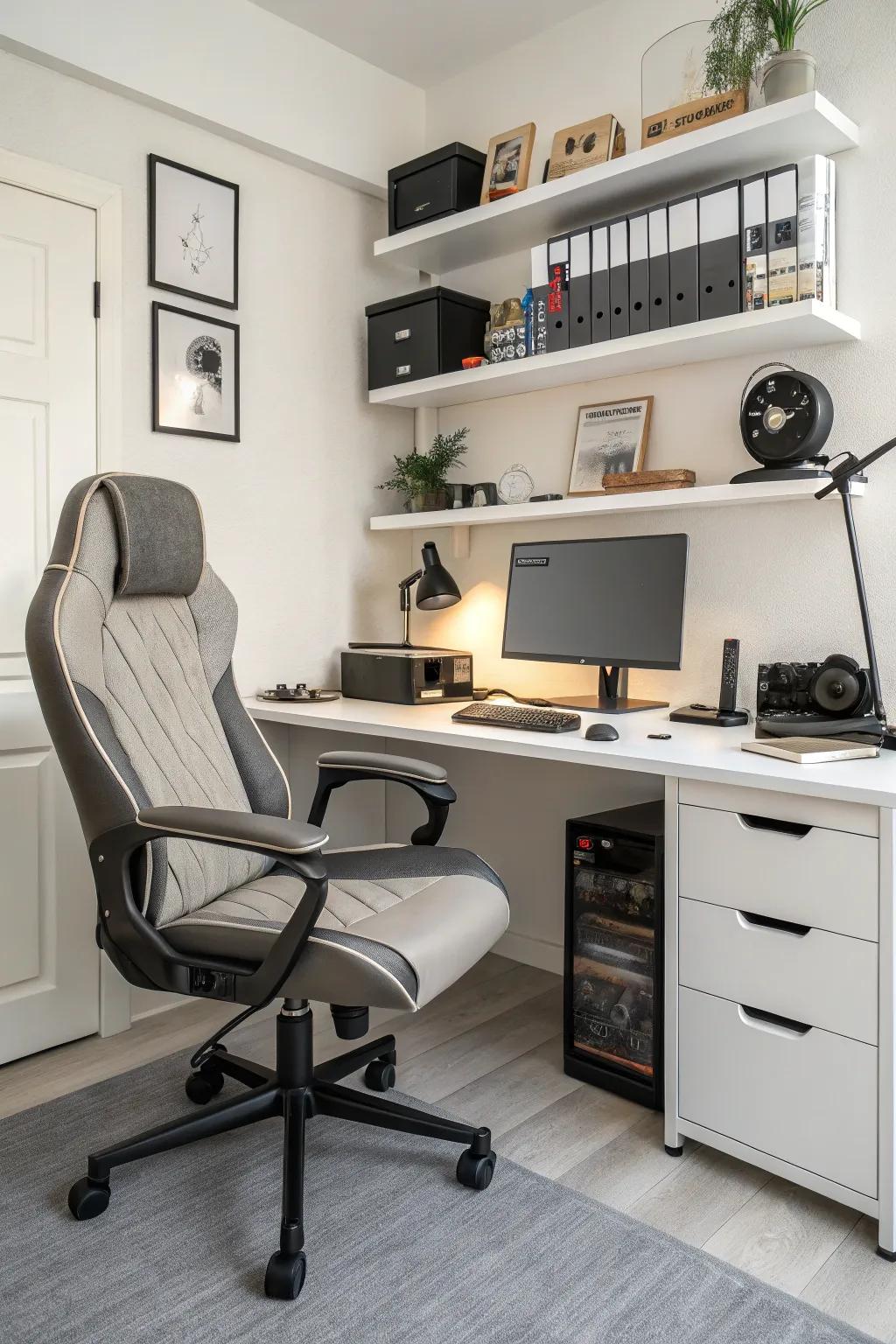 Ergonomic chairs blend comfort with modern design.