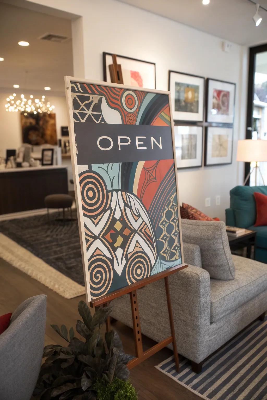 An artistic open sign adds creativity to your decor.