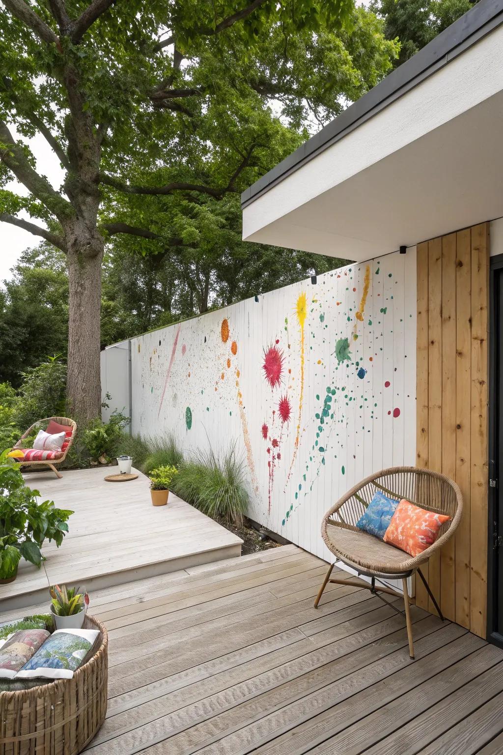 Transform your patio into a vibrant masterpiece with splatter art!