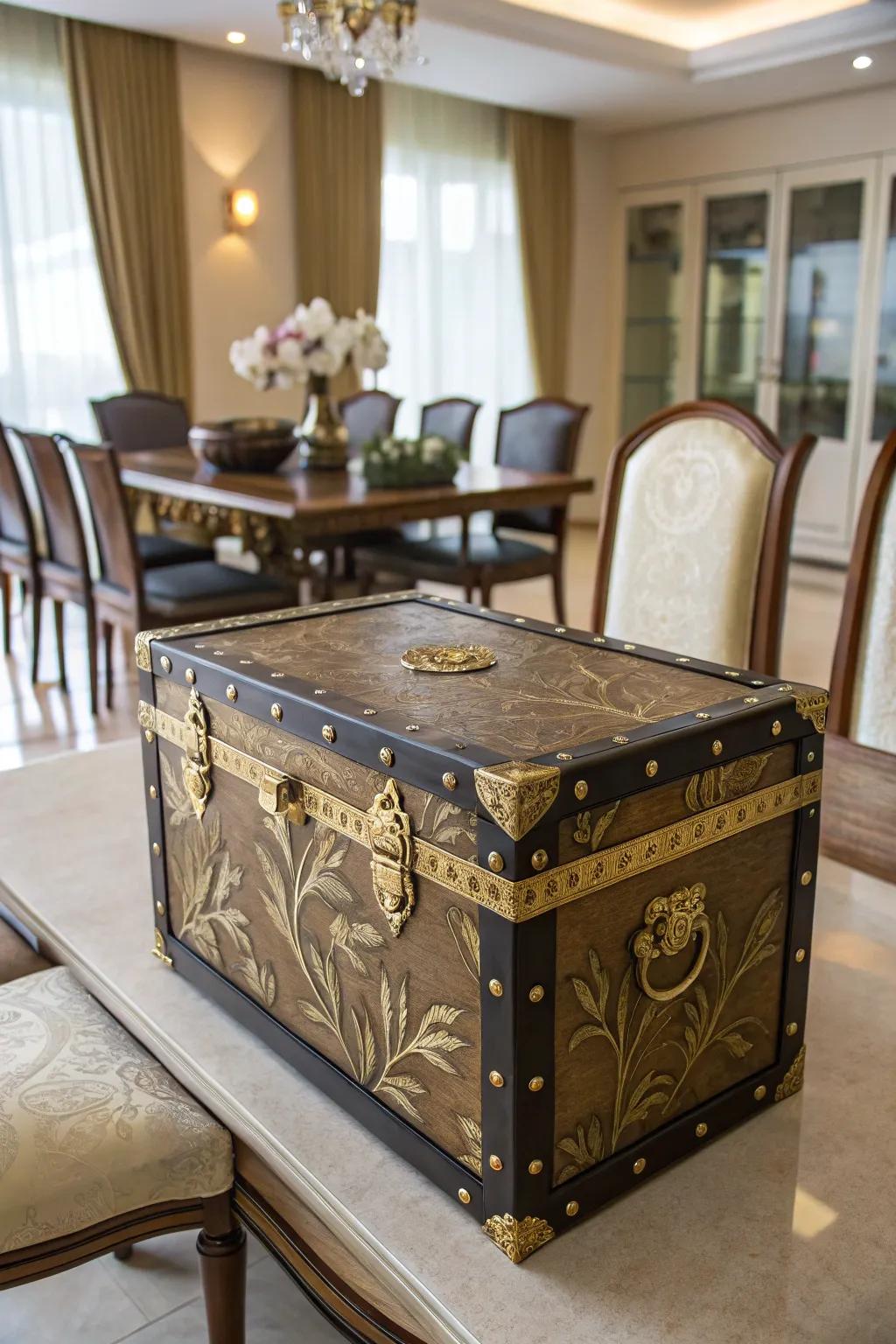 Regal elegance with gold leaf accents.
