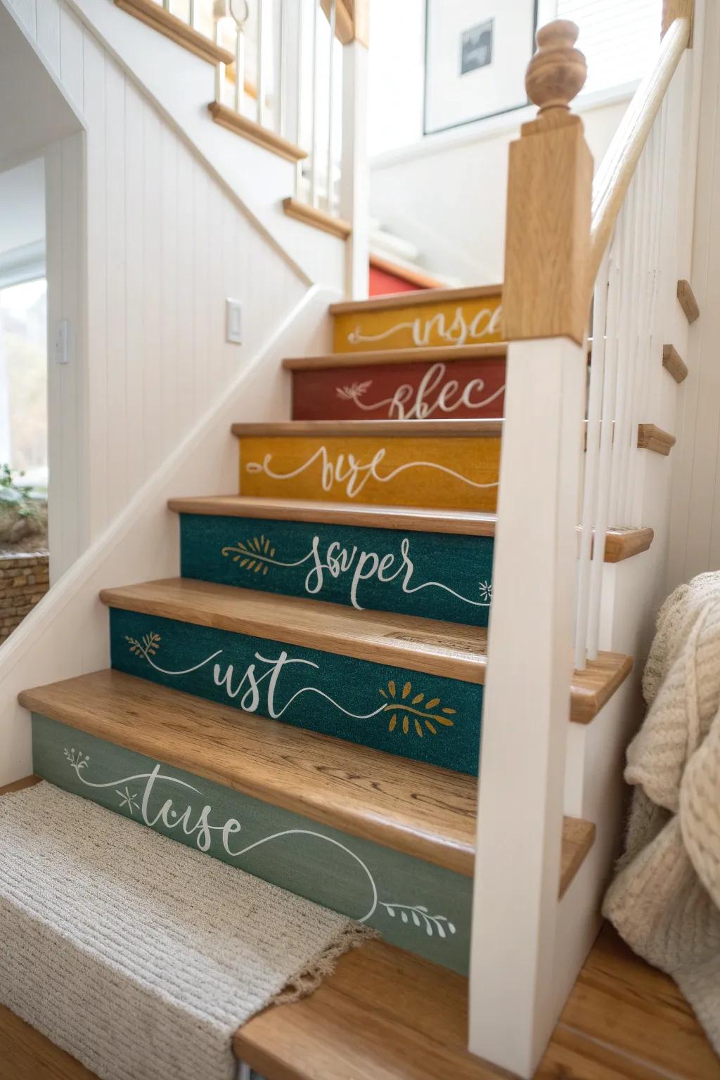 Step up your inspiration game with beautifully painted quotes on your stairs, adding a personal touch to every ascent.