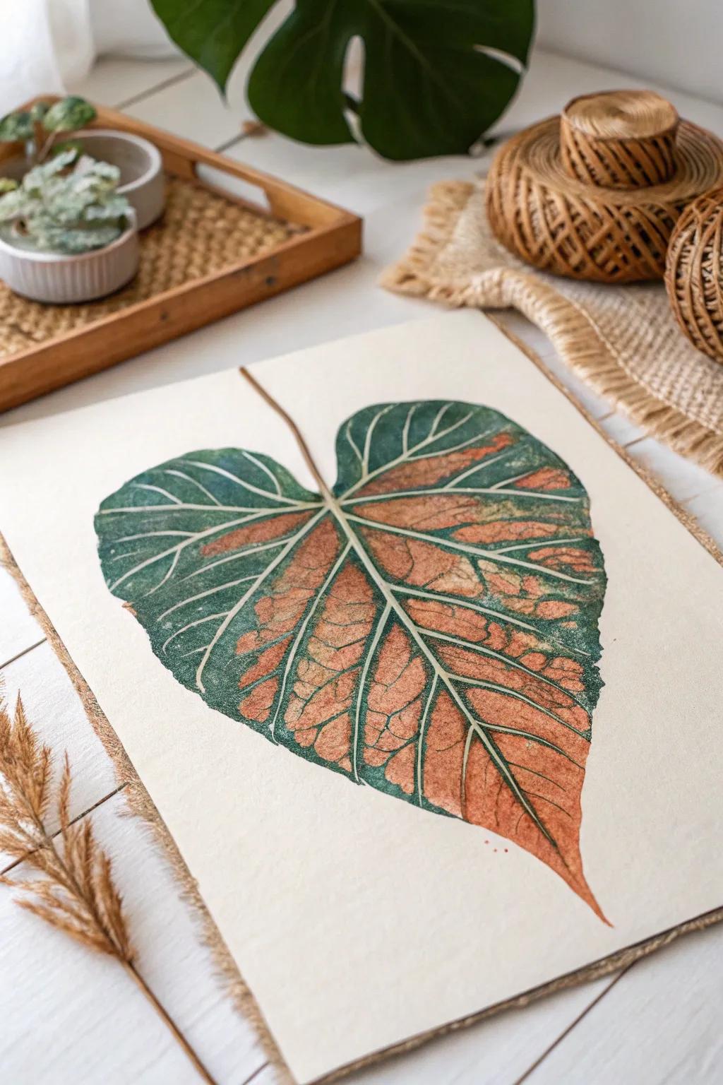 Capture nature's artistry with the elegance of leaf impression art.