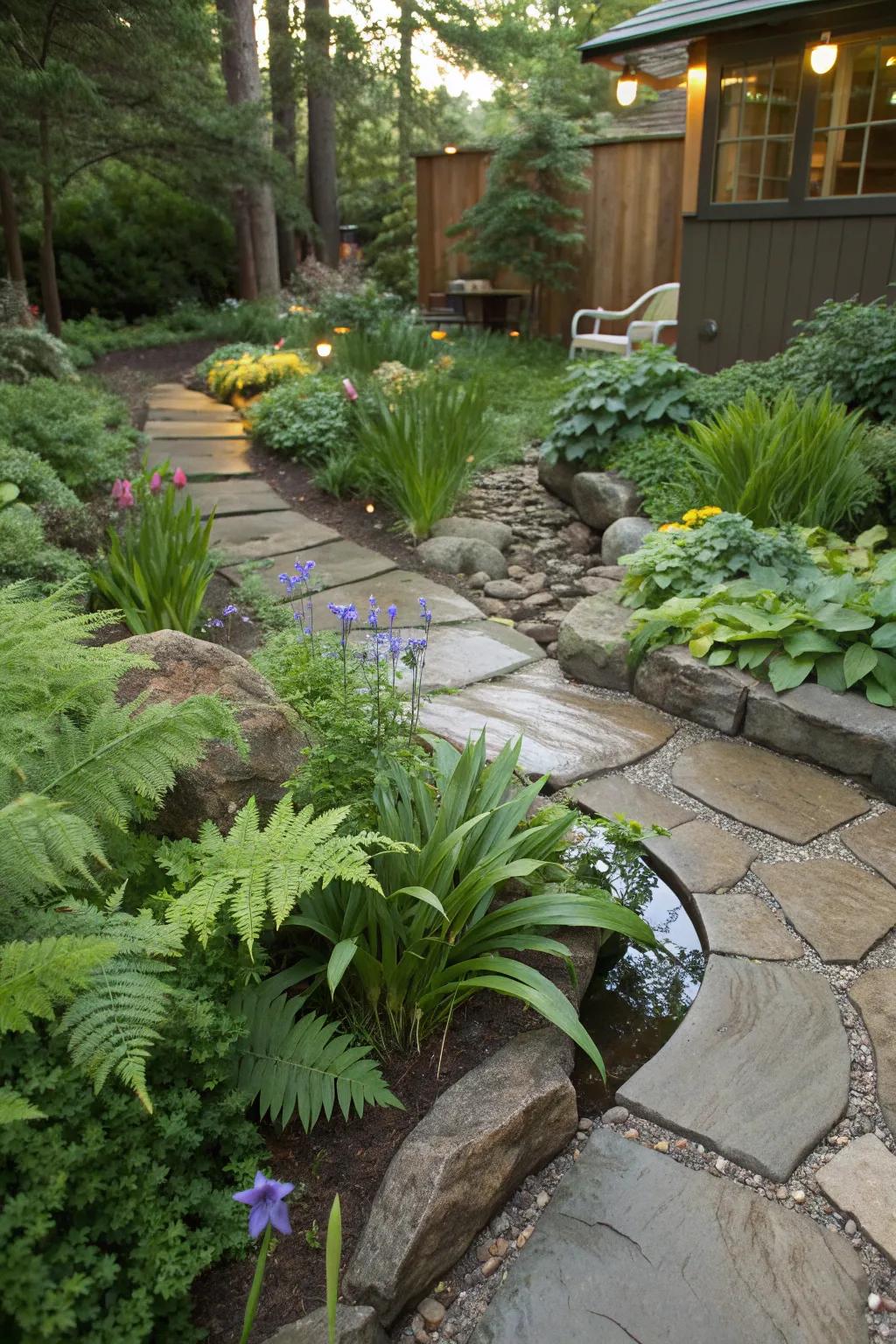 Transform rain into art with a beautifully crafted rain garden.