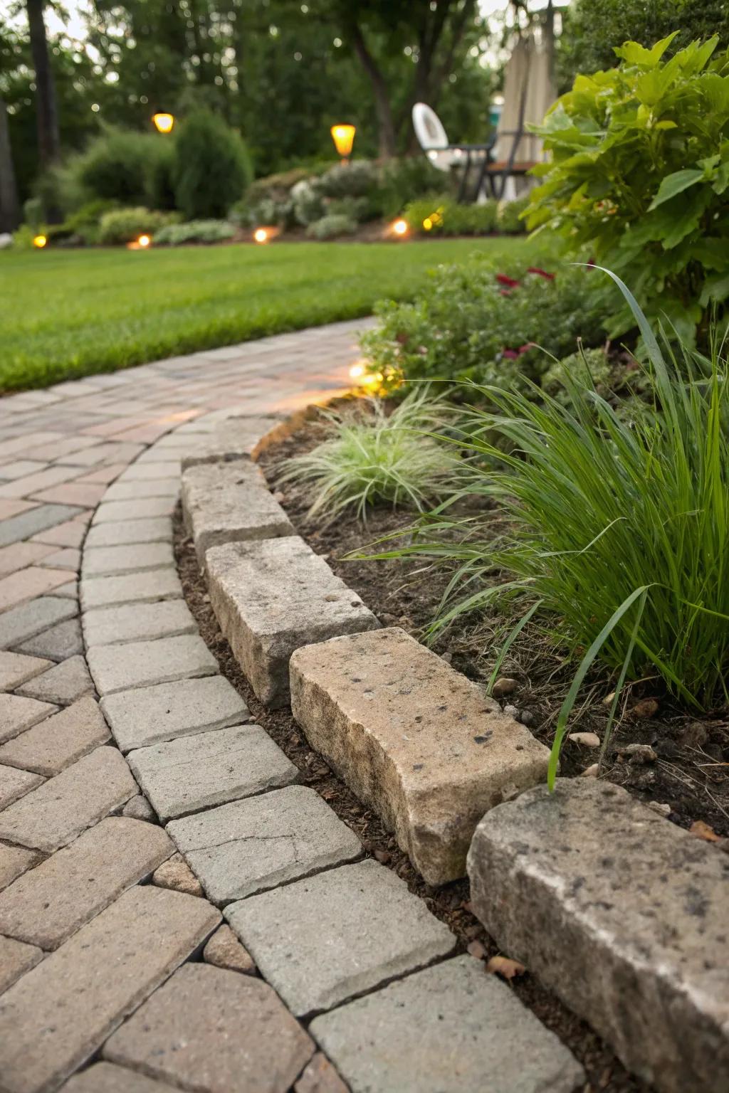 Craftsmanship in Nature: Seamlessly Blending Paver Borders with Lush Greenery.