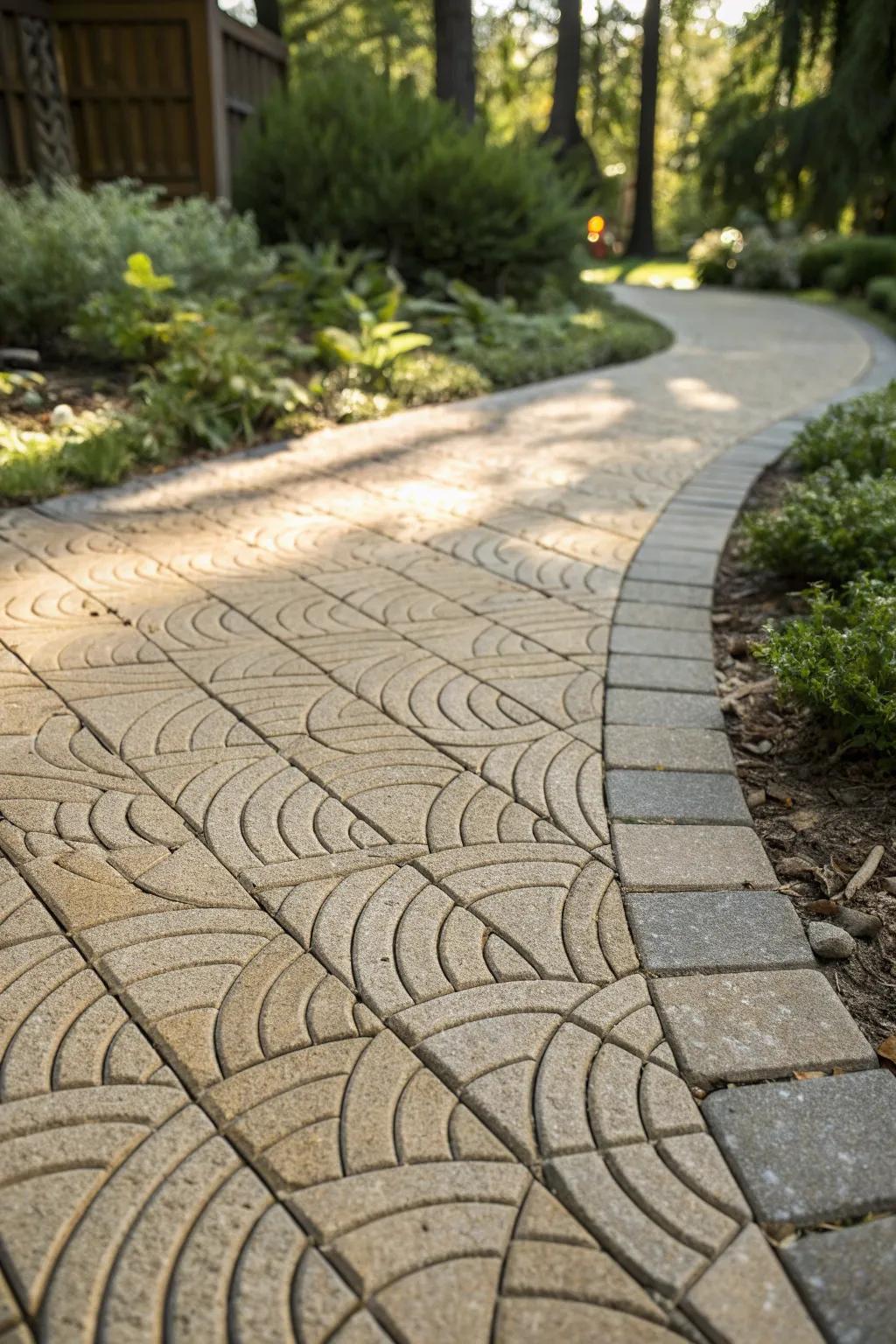 Elevate your garden pathway with the timeless elegance of a fan pattern design.