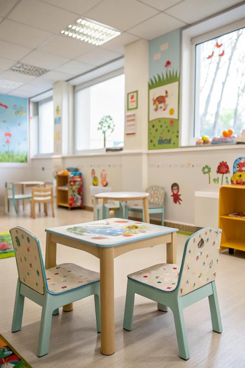 Child-sized furniture providing comfort and functionality.