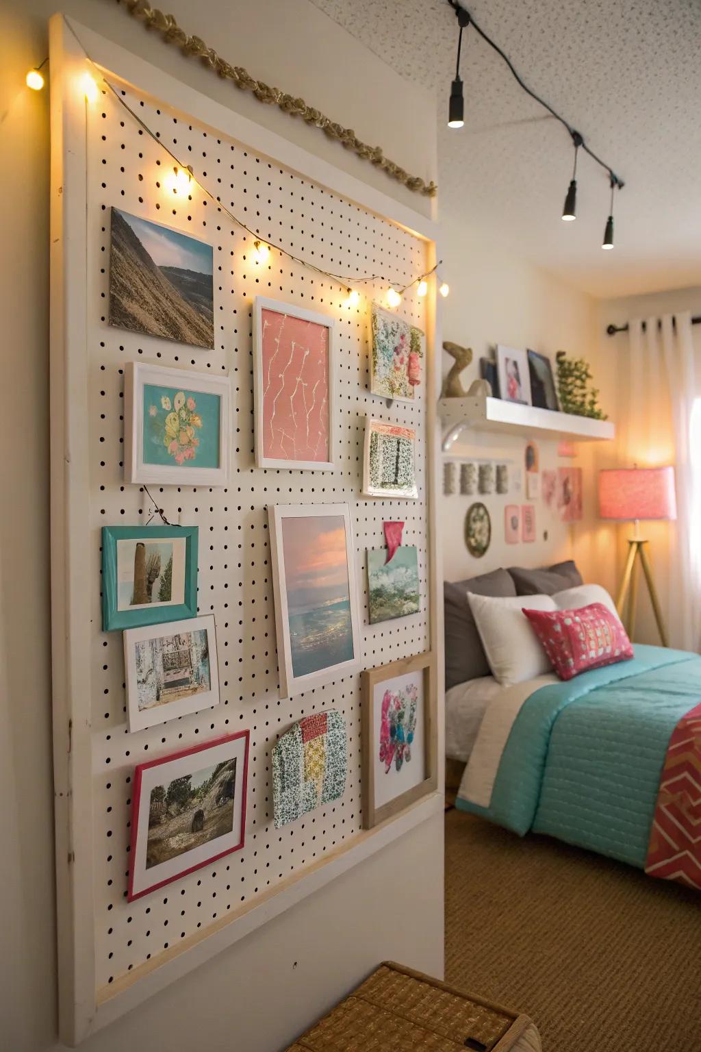 Personalize your space with a pegboard art display.