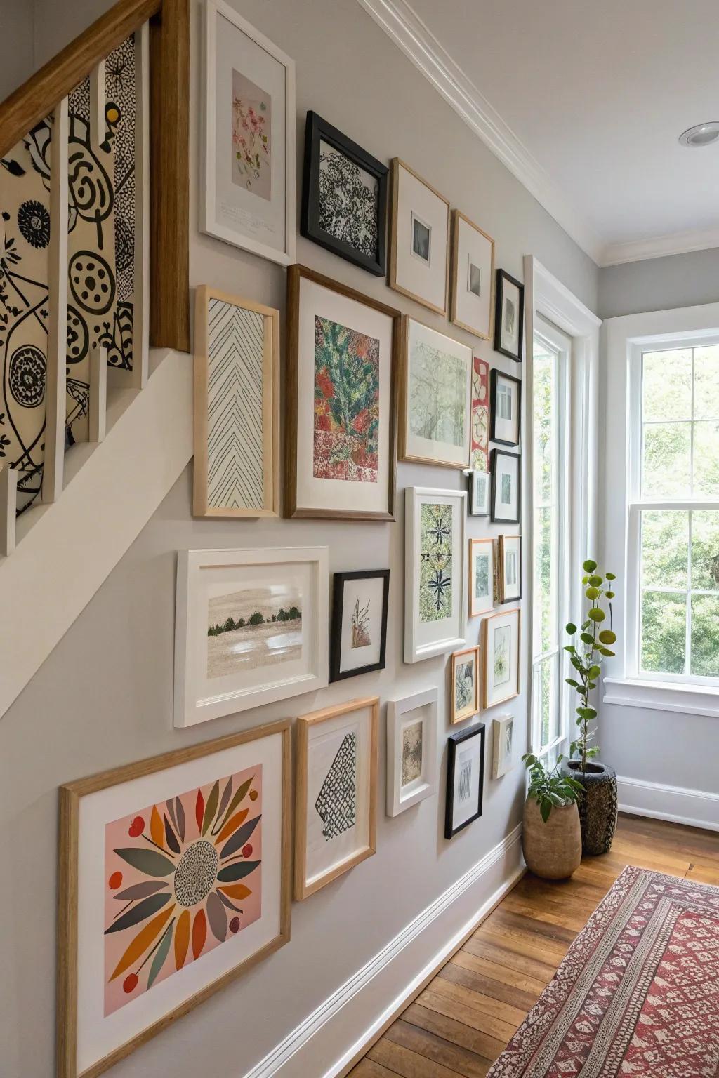 Transform your living space into a captivating gallery with a stunning wall display that blends Scandi minimalism and boho flair.