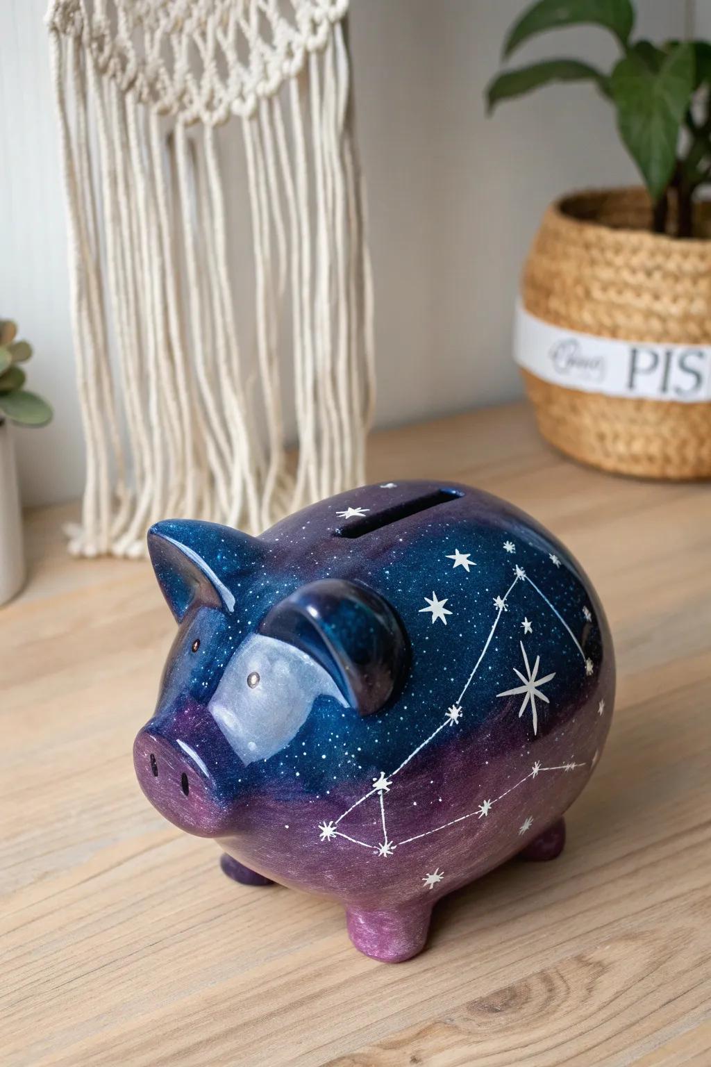 Save for the stars with a galaxy glam piggy bank.