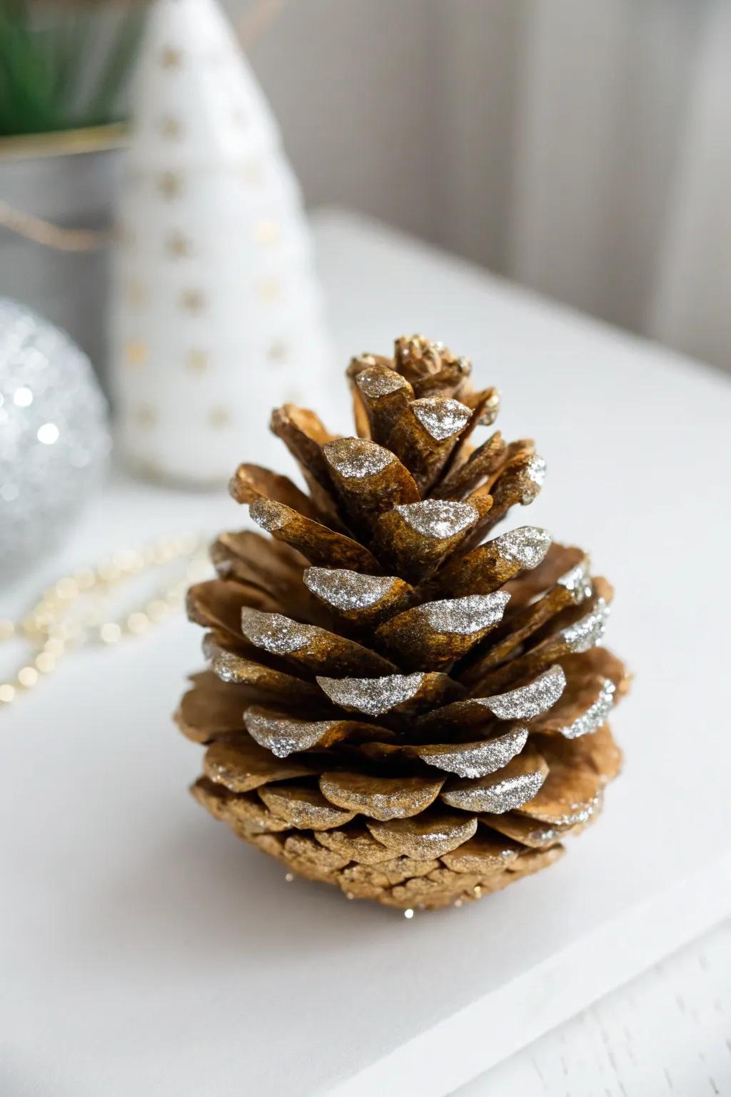 Add a touch of sparkle to your holiday with handcrafted pine cone ornaments!