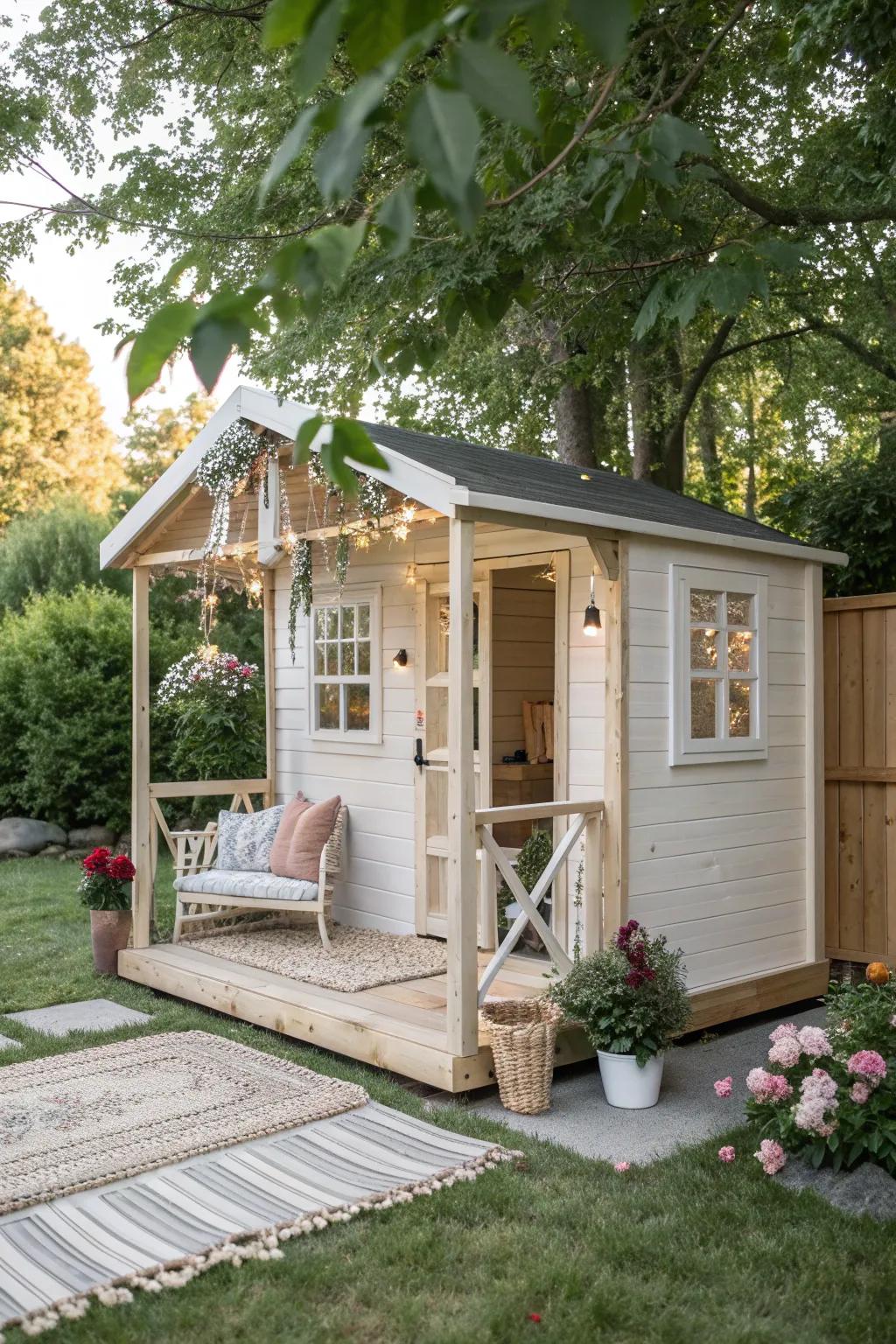 Step into a serene open-air oasis with this charming Scandinavian-inspired playhouse, perfect for all-weather fun.