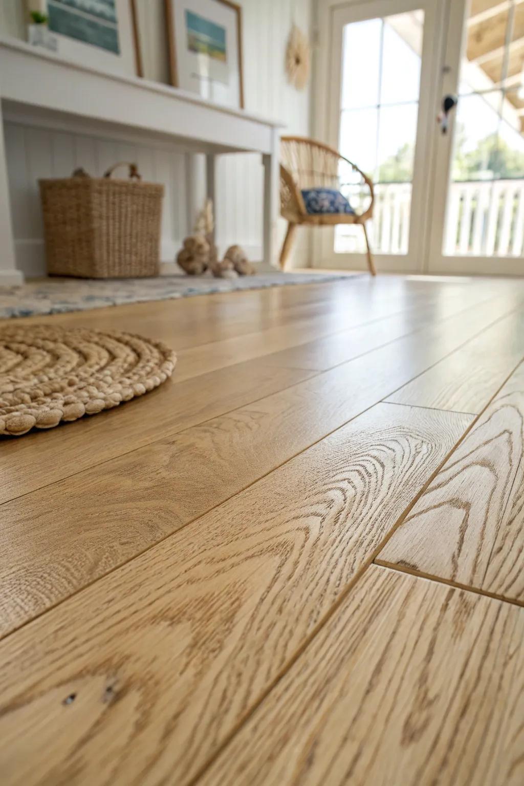 Step into a serene beach house vibe with our exquisite plywood flooring.