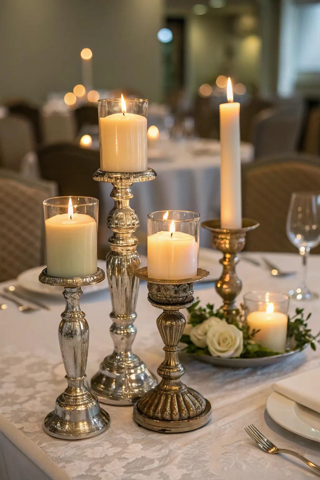Elegant candle displays create a warm and inviting ambiance.