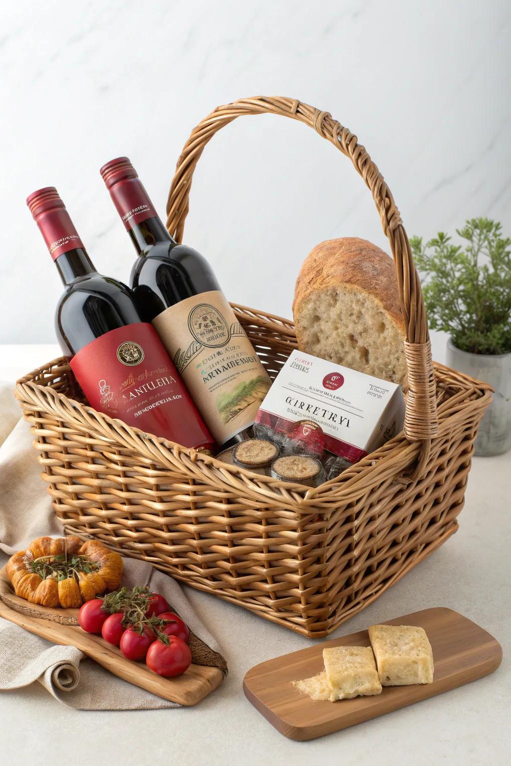 Discover the charm of Italy with a curated wine basket that celebrates the rich flavors and artistry of its renowned regions.