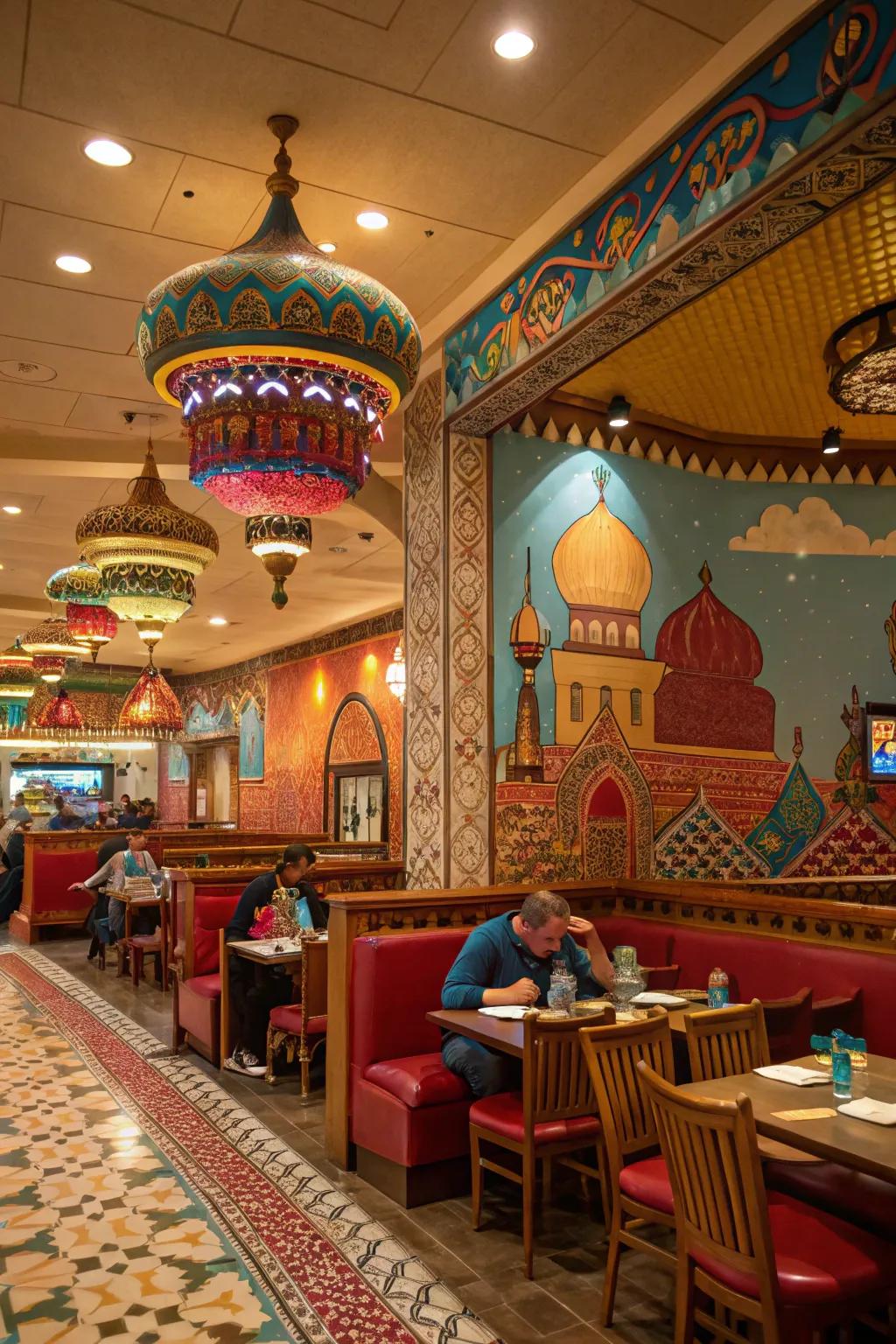 A culturally themed restaurant with colors inspired by tradition.