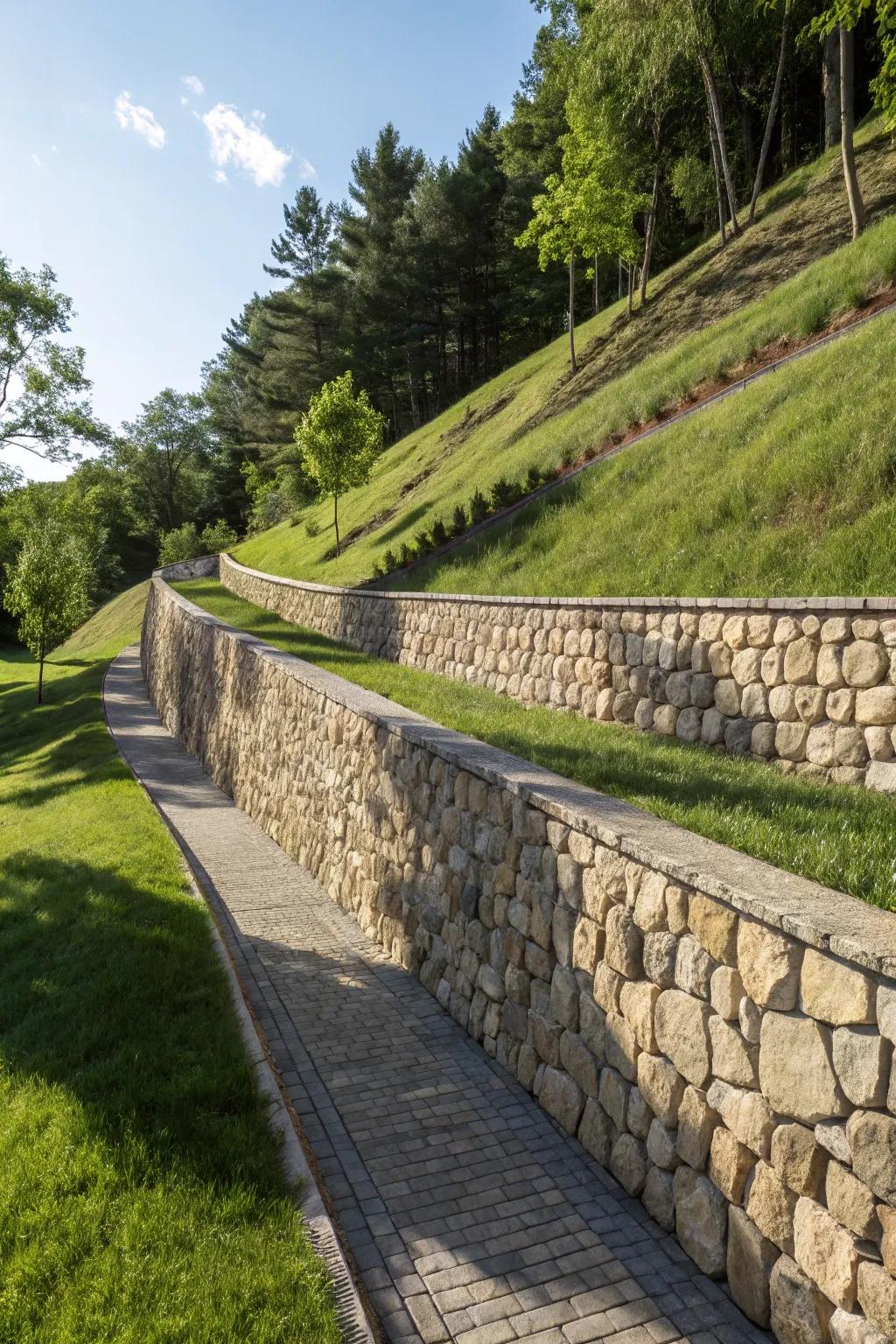 Experience the art of blending nature and craftsmanship with a retaining wall that enhances, not interrupts, the view.