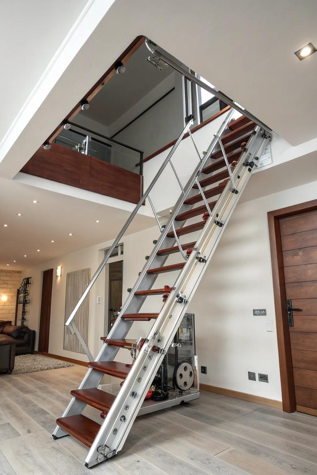 Step into the future with a motorized loft ladder that combines luxury with functionality.