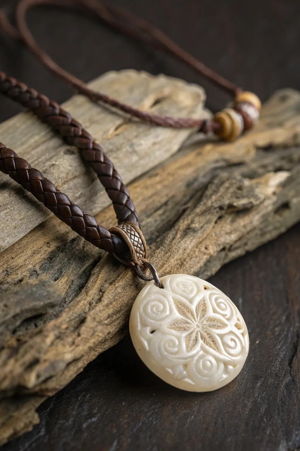 Crafted Elegance: A unique stone-carved pendant necklace that speaks to the art of fine craftsmanship.