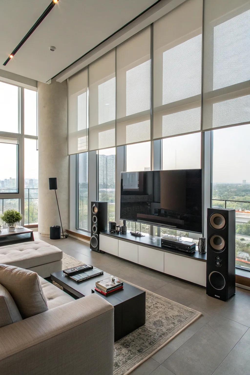 Embrace technology with sleek motorized roller shades.