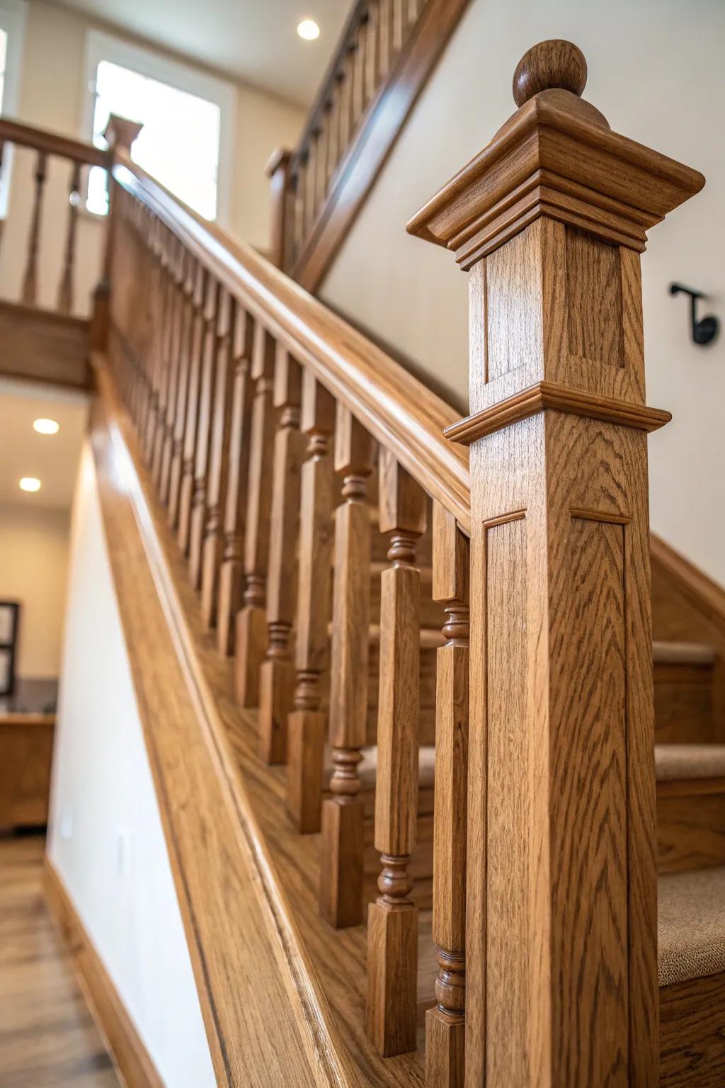 A staircase showcasing the natural beauty of wood through its raw finish.