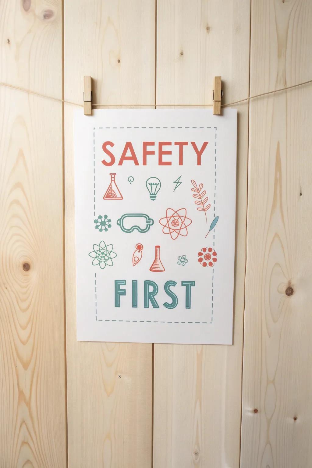 Safety meets style: A minimalist reminder for your science space.