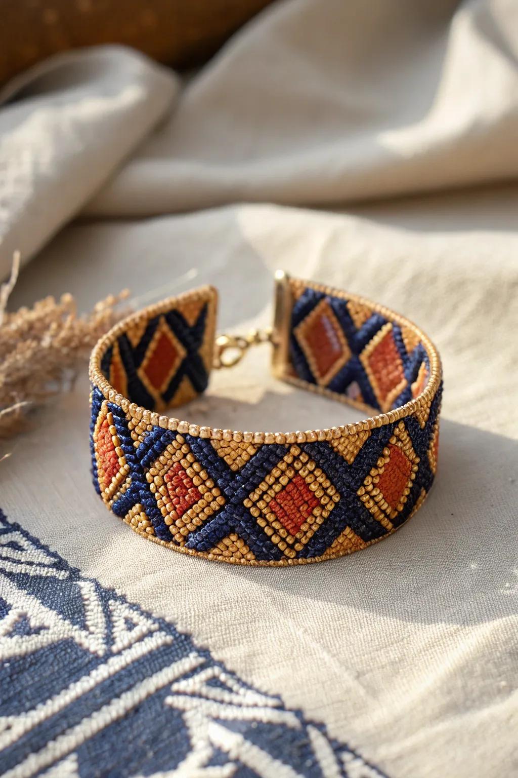 Elevate your style with geometric beadwork - where modern sophistication meets handcrafted beauty.