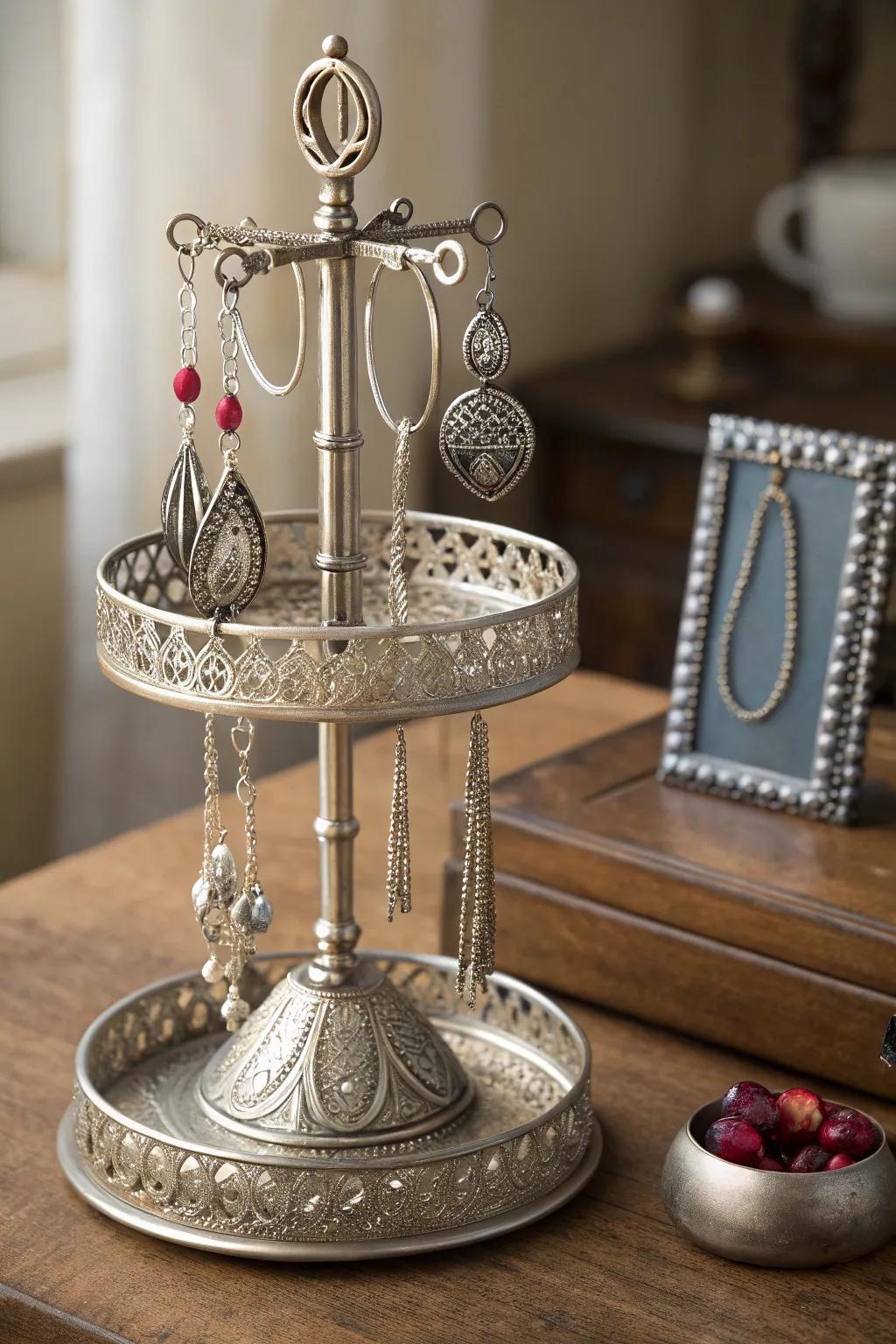 Elevate your accessory organization with this handcrafted metal jewelry holder, where craftsmanship meets elegance.