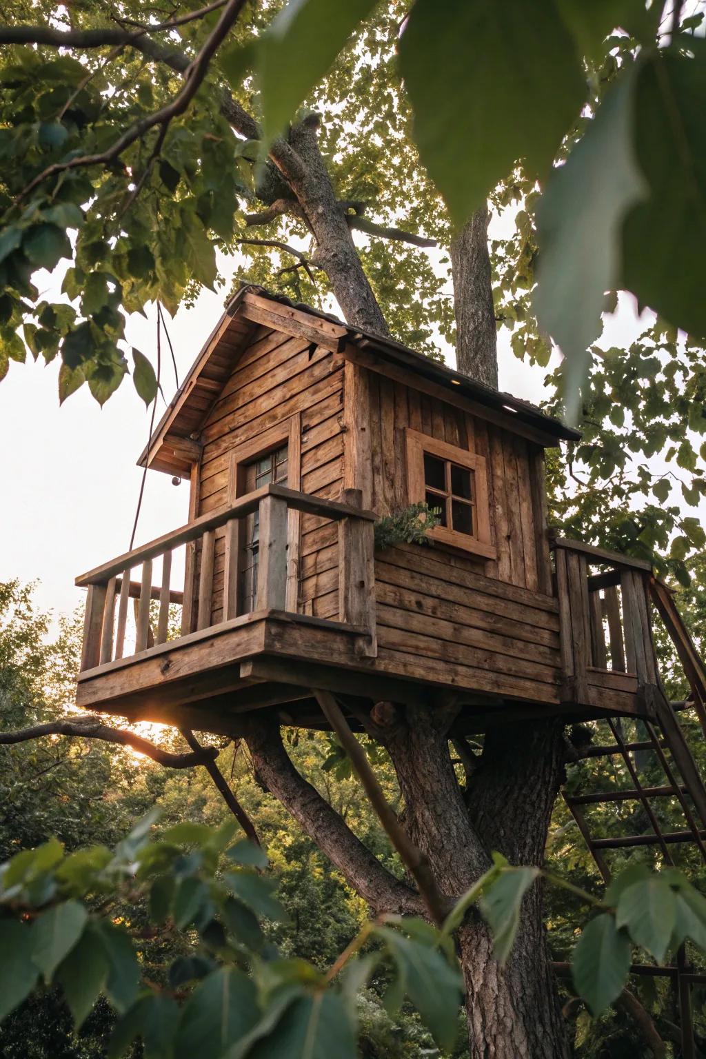 Craftsmanship at its finest: A compact treehouse that maximizes every inch with style and efficiency.