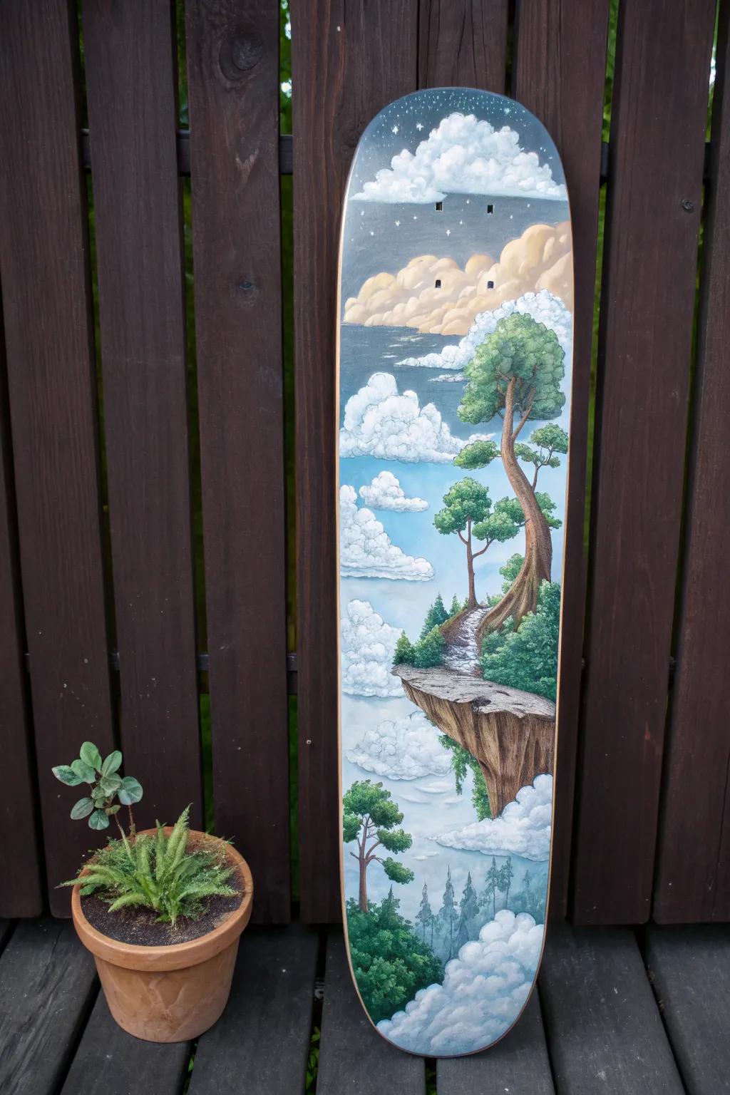 Dreamscapes on Wheels: Experience the art of surreal skateboard craftsmanship.