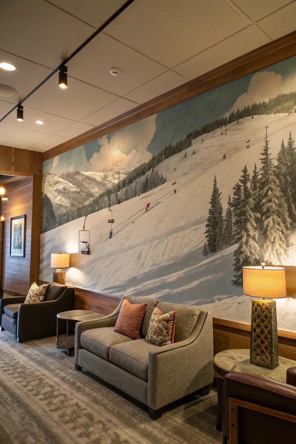 Transform your space with a mural that captures the thrill of the slopes.