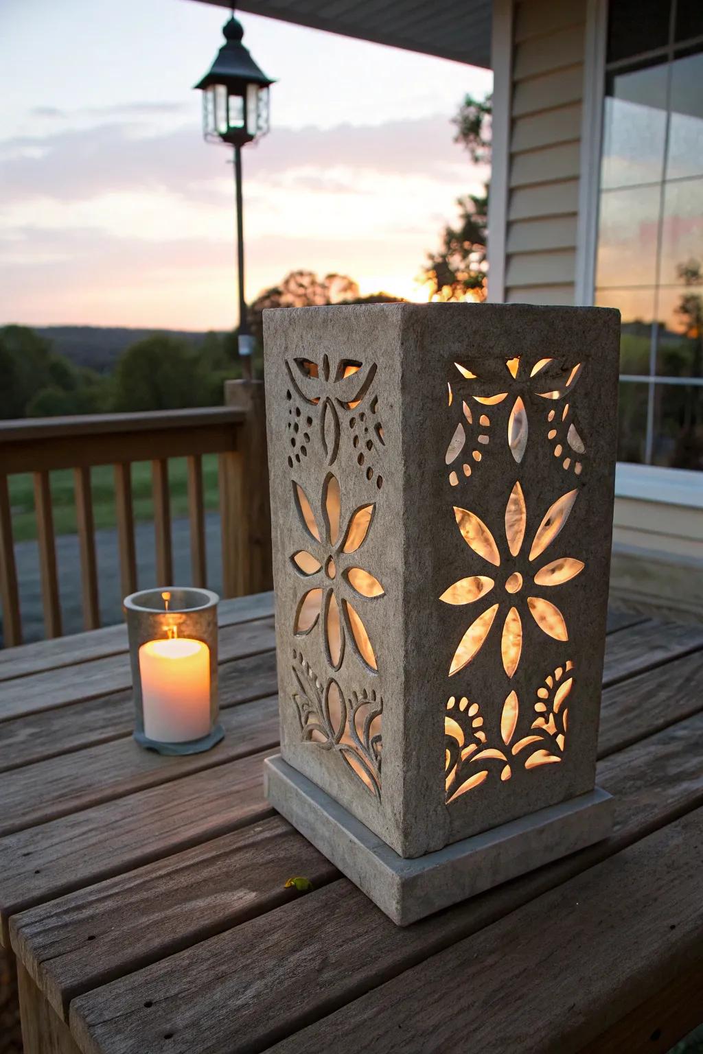 Illuminate your evenings with a handcrafted concrete lantern that blends artistry and ambient light.