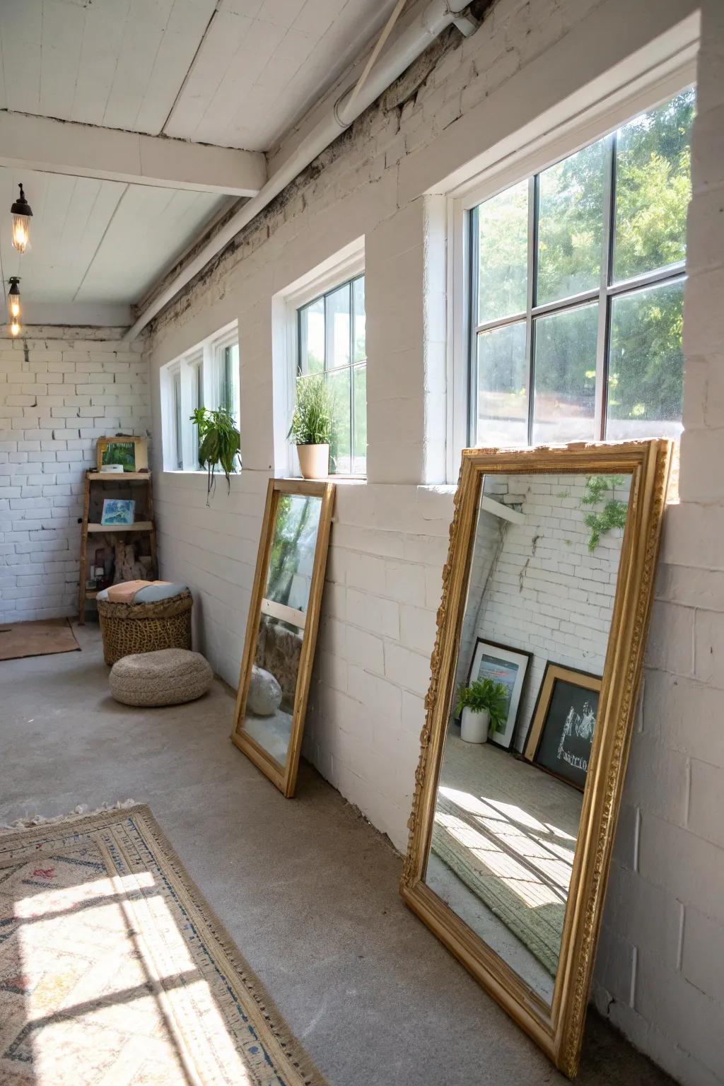 Enhance natural light with mirrors in your basement.