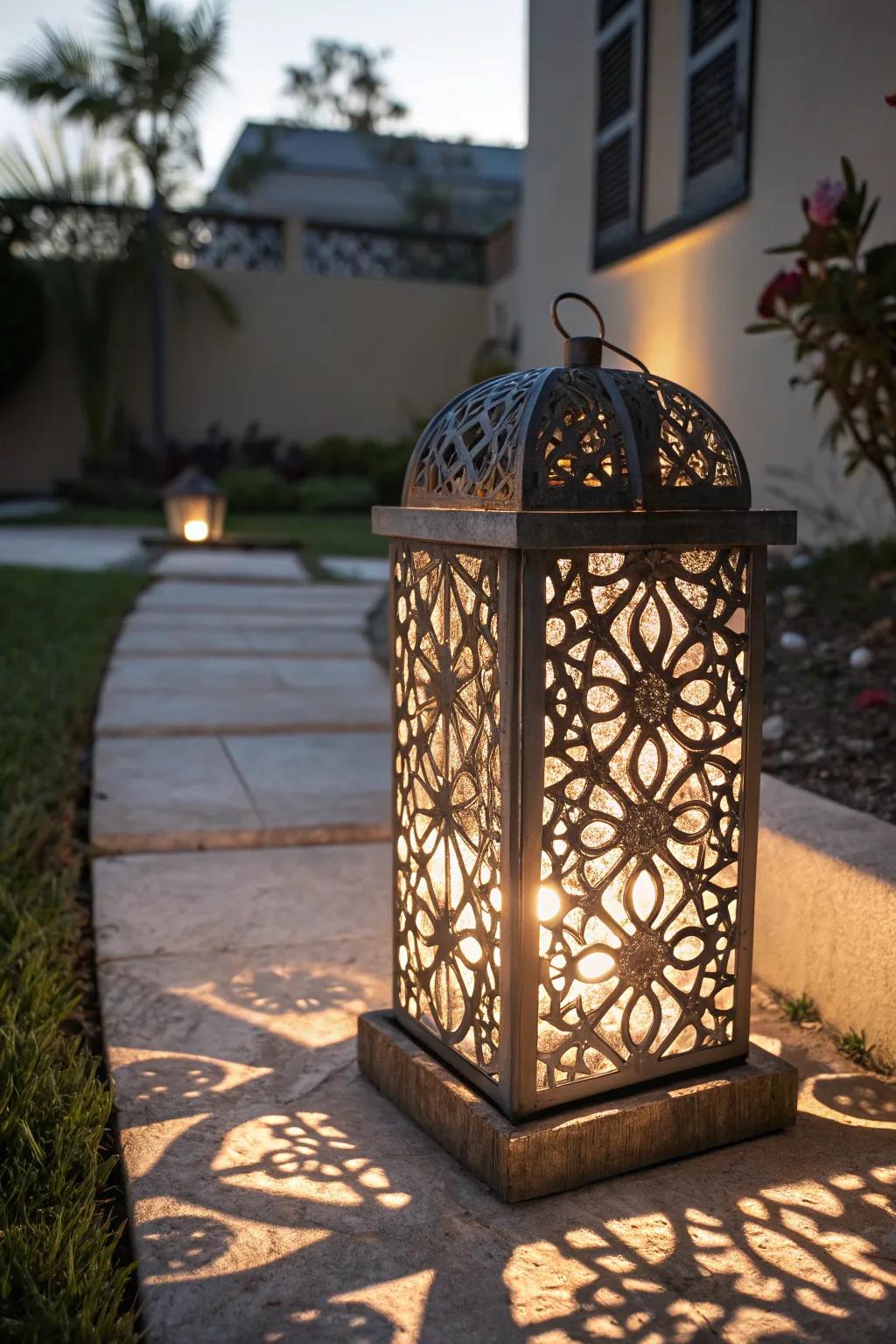 Transform your garden into an artful oasis with decorative shadow patterns from intricately designed solar lights.