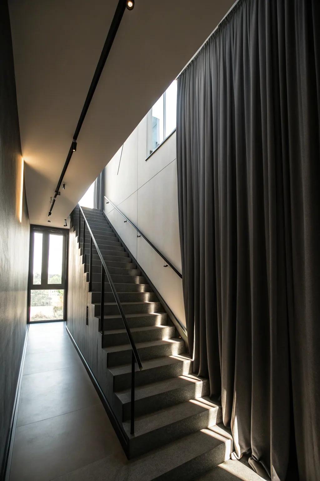 Blackout curtains provide privacy and light control for your stairwell.