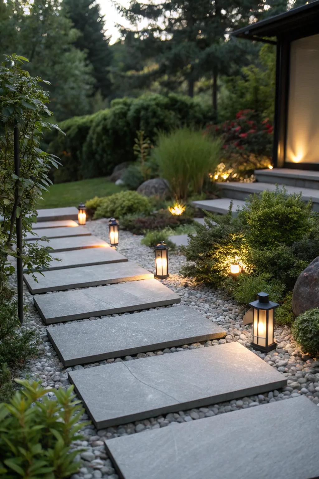 Illuminate your garden path with enchanting solar lights for a magical evening stroll.