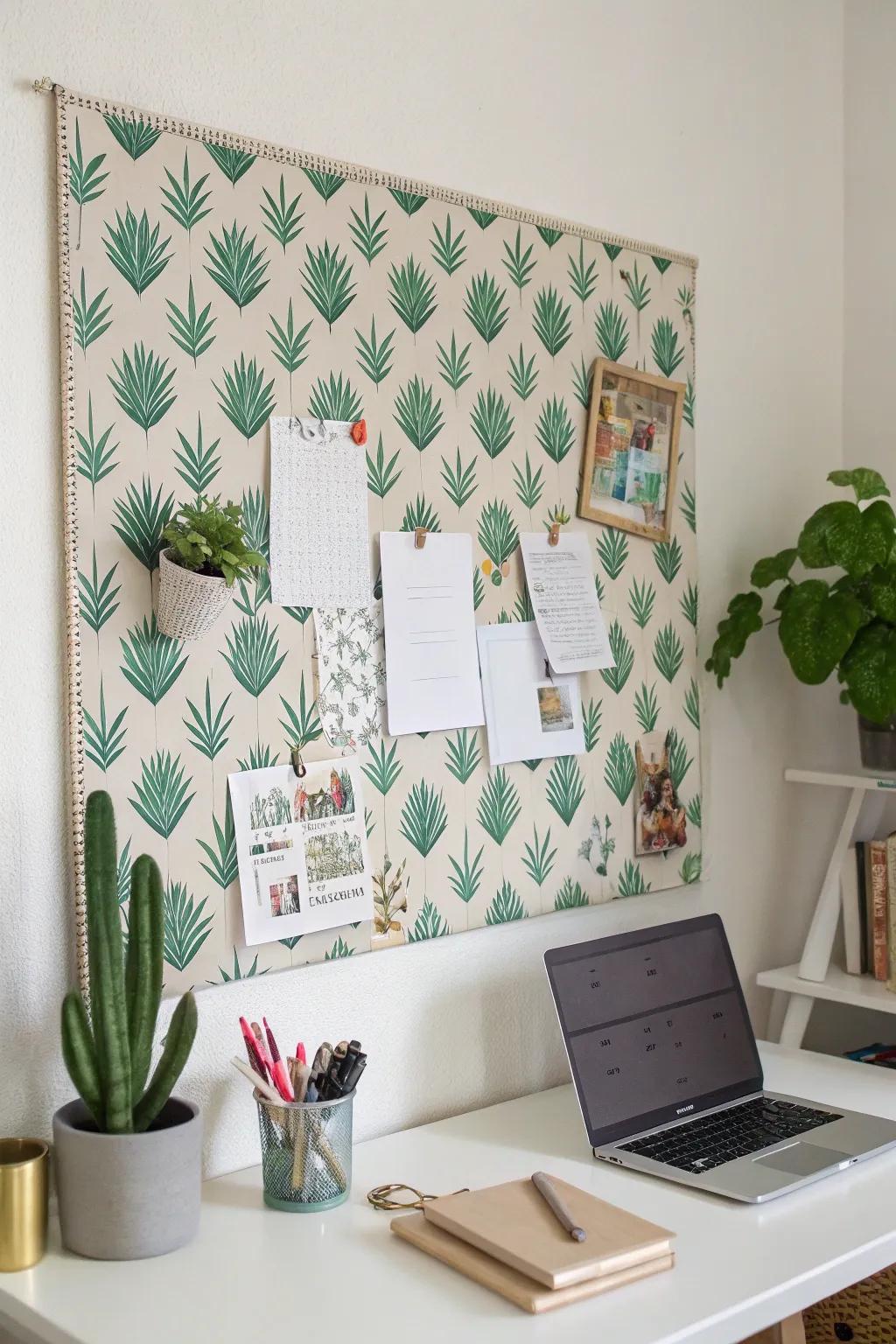 A succulent fabric background transforms your board into a statement piece.