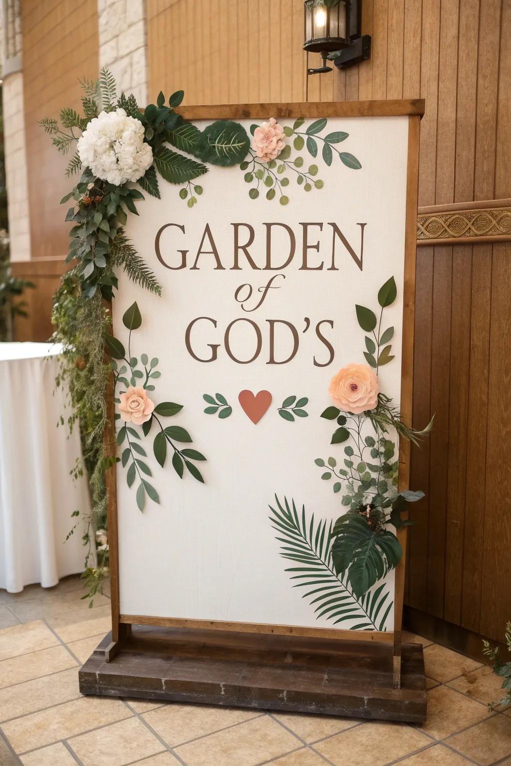 Embrace the serene beauty of the 'Garden of God's Love' with this minimalist yet striking church bulletin board design.