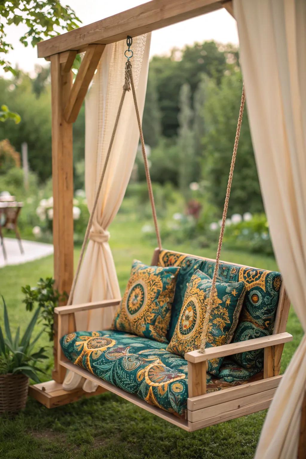 Relax in style: A cozy swing for the perfect outdoor retreat.