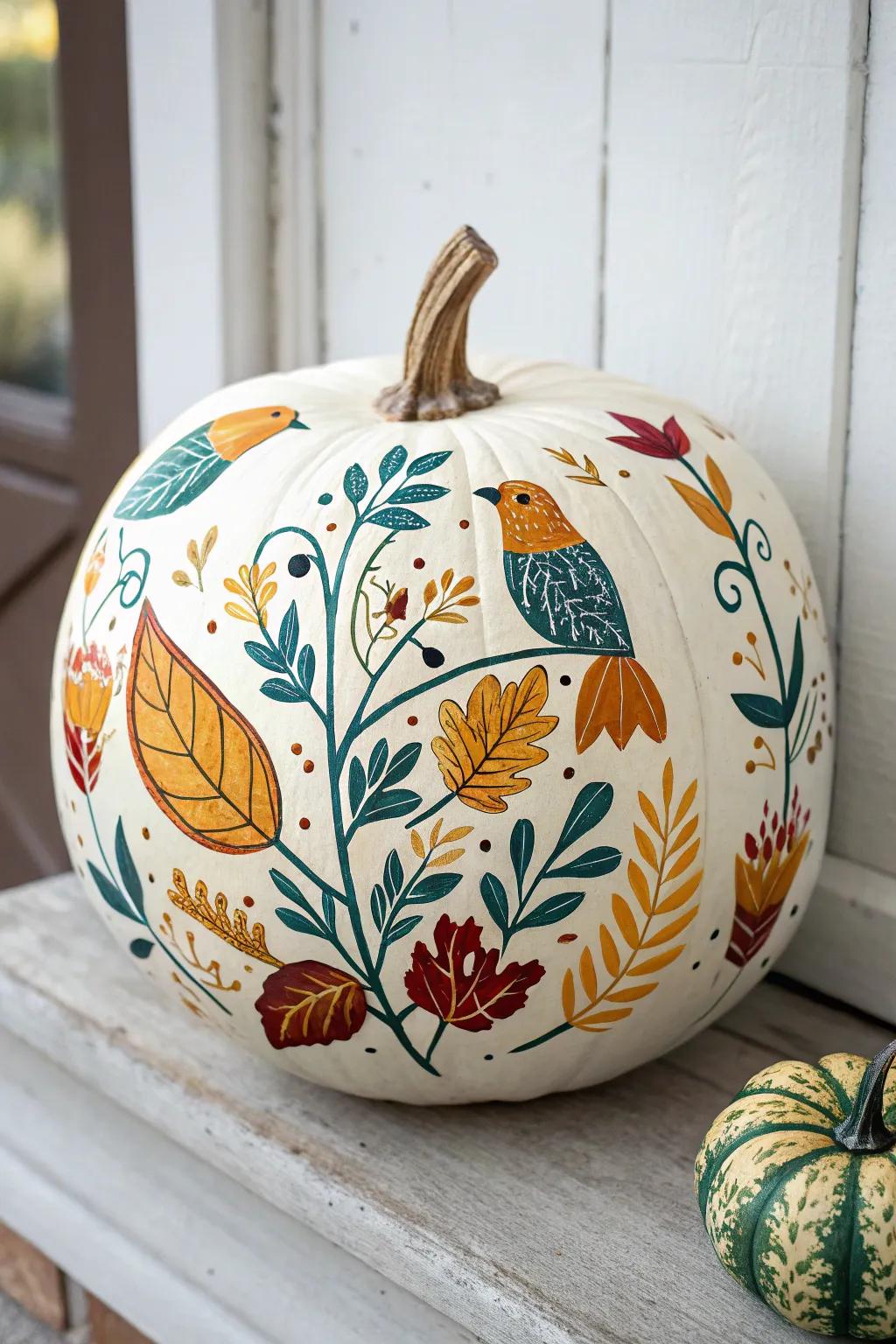 Discover the enchanting allure of folk art pumpkins, where nature-inspired designs tell a festive story.