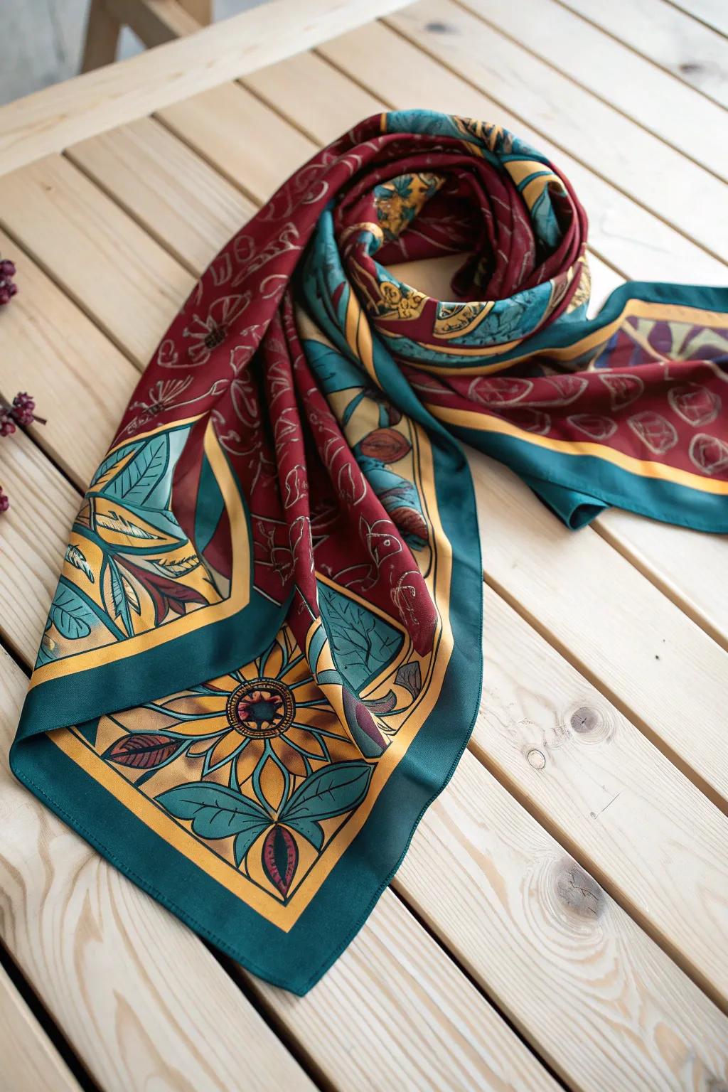Add a splash of elegance to any outfit with a thrifted vintage silk scarf – where craftsmanship meets timeless style.