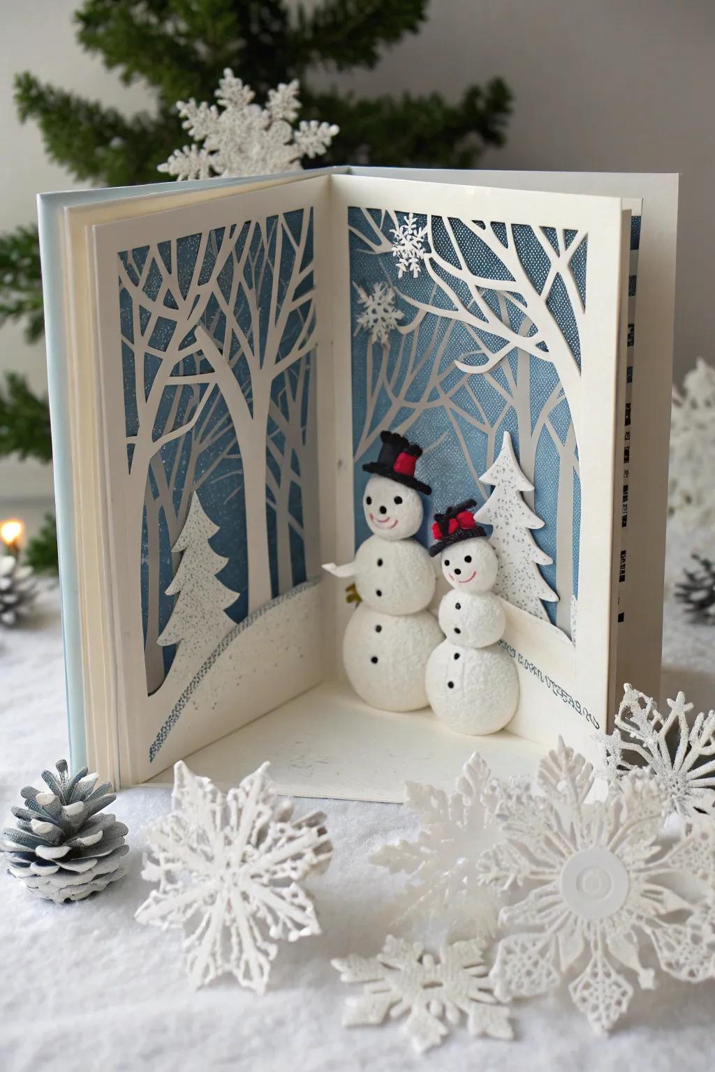 Step into a serene winter wonderland with this beautifully crafted tunnel book, where simplicity meets enchanting detail.
